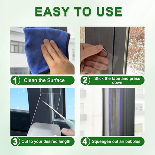 Image of Qoqooice Transparent Window Weather Sealing Tape 2 Inch x 33 FT Weather Stripping Residue-Free Clear Window Insulation Tape for Doors Windows and Shower Glass Gaps