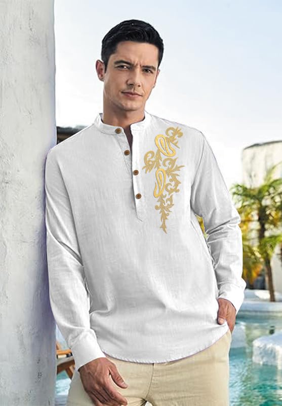 Image of Men's Printed Cotton Blend Short Kurta | Regular Fit Casual Kurta Shirt for Men with Mandarin Collar | Ethnic