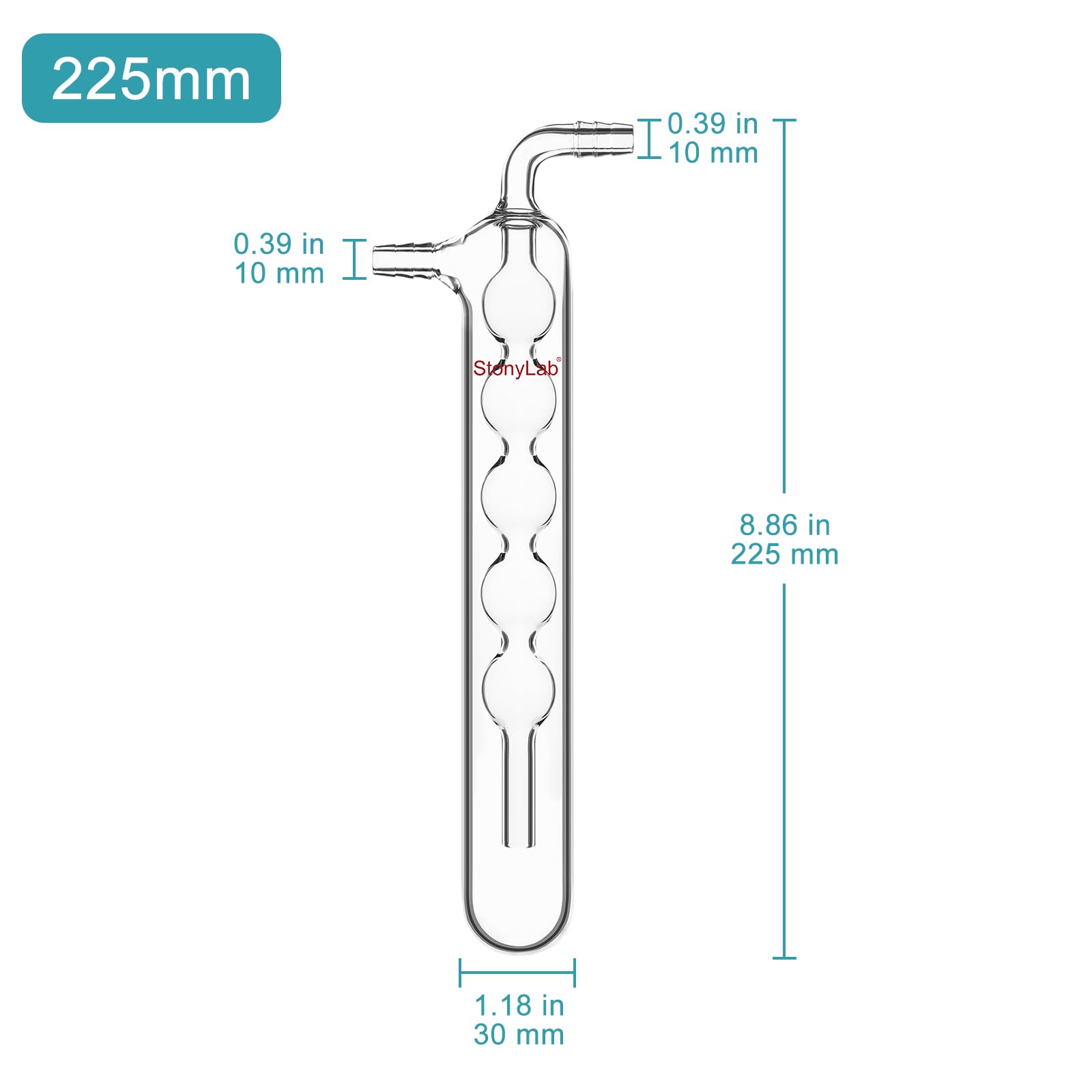 stonylab Einteilige Glas-Vakuum-Kaltfalle, 225 mm Länge, 10 mm Gezackter Schlauchanschluss, G3.3 Borosilikatglas, zum Kondensieren und Auffangen Flüchtiger Gase in Laborexperimenten
