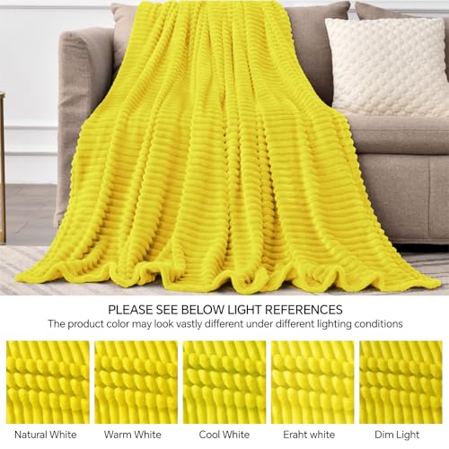 Image of BEDELITE Fleece Throw Blanket for Couch - 3D Ribbed Jacquard Soft and Warm Decorative Fuzzy Blanket - Cozy, Fluffy, Plush Lightweight Yellow Throw Blankets for Bed, Sofa, 50x60 inches