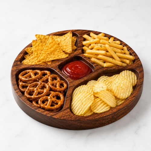 Image of Wooden Chip & Dip Platter for Snacks | Sheesham Wood Snack Serving Tray for Nachos, Snacks & Appetizers | Handcrafted in India