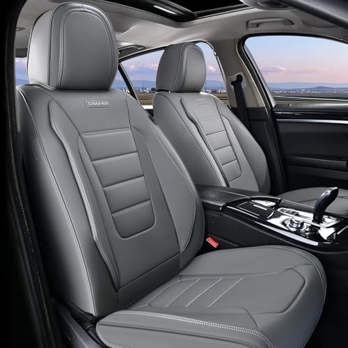 Image of Coverado Front Seat Covers, Car Seat Cover, Gray Seat Covers for Cars, Car Seat Protector, 2PCS Waterproof Faux Leather Car Seat Cushion, Luxury Seat Cushions, Auto Seat Covers Fit for Most Vehicles