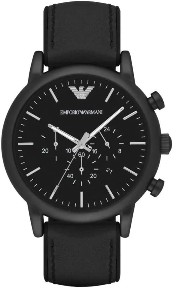 Emporio Armani Chronograph Black Dial Men's Watch - AR1970 Genuine Leather, Black Strap