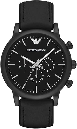 Emporio Armani Chronograph Black Dial Men’s Watch – AR1970 Genuine Leather, Black Strap