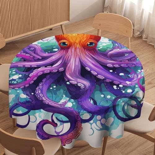 Nappe ronde pieuvre colorée lavable et infroissable pour table propre