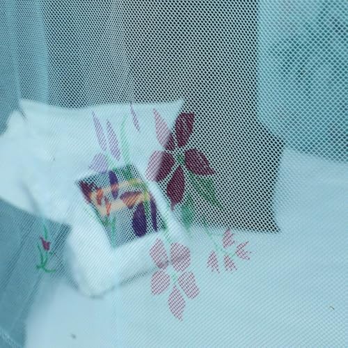Image of Mosquito Net for King Size Bed - Foldable Square Mosquito Net Double Bed | Mosquito Net for Queen Size Bed | Floral Printed with Base Cloth Mosquitoes Net Sukun Wali Neend (6.5 x 6.5ft, Blue)