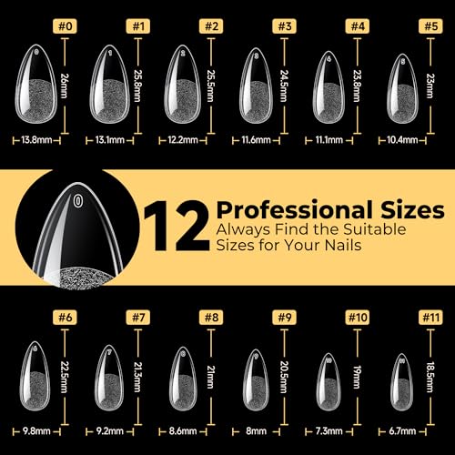 Image of UNA GELLA Medium Almond Nail Tips, Pre Etched Almond Gel Nail Tips, 240pcs Soft Gel Full Cover Clear Press on Fake Nails for Nails Extensions No C Curve DIY Salon at Home 12 Sizes