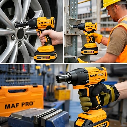 Image of MAF PRO CIWLI3502 Cordless Impact Wrench 350Nm, 20V Brushless Li-Ion, 1 /2 Inch Drive, Variable Speed, for Car Tyre Removal, Wheel Nut and Bolt Tightening, Automotive and Garage Use