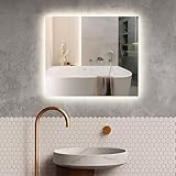 Espejo rectangular baño con luz LED táctil 80x80cm iluminación regulable moderna para pared diseño con antivaho memoria IP44 para maquillaje tocador dormitorio decoración vertical horizontal