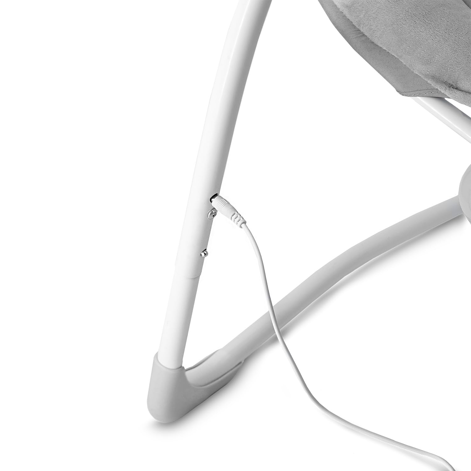 Sdraietta a dondolo MoMi LISS per neonati fino a 9 kg, pieghevole, a batteria o rete con USB, cinture 5 punti, barra con giocattoli, 6 melodie, timer, 5 velocità di oscillazione
