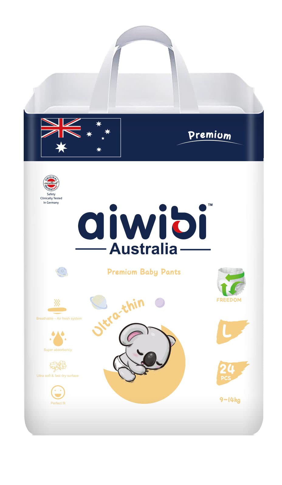 Aiwibi Ultra-Thin Premium Baby Pants Diaper, Super Soft and Ultra Thin,Anti-irritation Pants Royal Care Baby Nappy Pants, Super Absorption, 360 Stretchy Waistband (Large, 24, count)