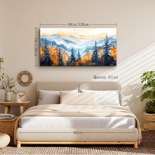 crmotu Landscape Wall Art, Forest Wall Art, Mountain Wall Decor, Autumn Scenery Large Art Prints, Modern Aesthetic Painting Wall Decor Living Room Bedroom Hallway Office Rusitc Farmhouse 24"X48"