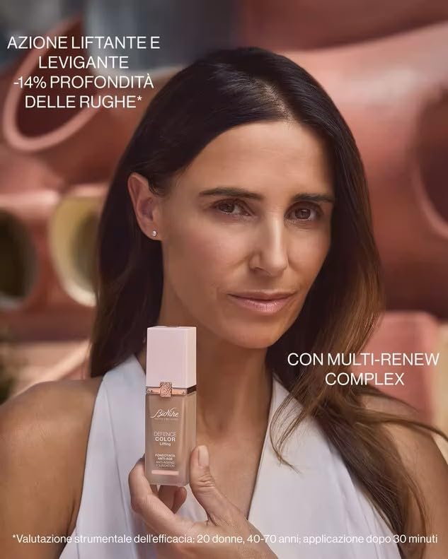 BioNike Defence Color - Fondotinta Lifting Anti-age SPF 15, 03 Sand, per Pelli Normali e Mature, Effetto Levigante Fino a 24 Ore, Attenua le Rughe e Protegge dallo Stress Cutaneo, 30 ml