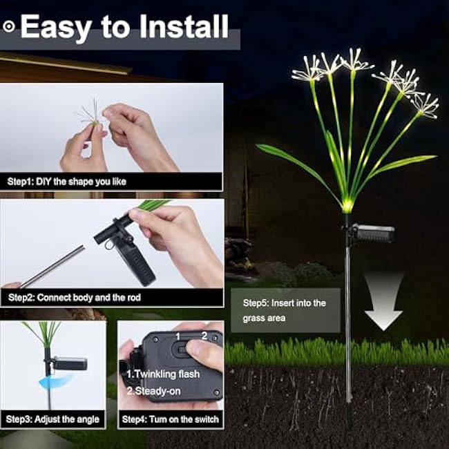 Solar Garden Lights Outdoor: Waterproof 2-Pack DIY Decorative Firework Lights with 2 Modes for Yard Patio Pathway Outside Fairy Decor - Gifts for Women Mom Mothers Day Warm White