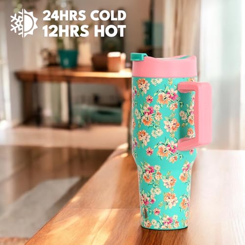 Image of Elemental 100% Leak Proof 32oz Tumbler with Handle & Straw Travel Mug | Stainless Steel Double Wall Insulated Tumbler for Hot and Cold Beverages with Sip & Straw Lid
