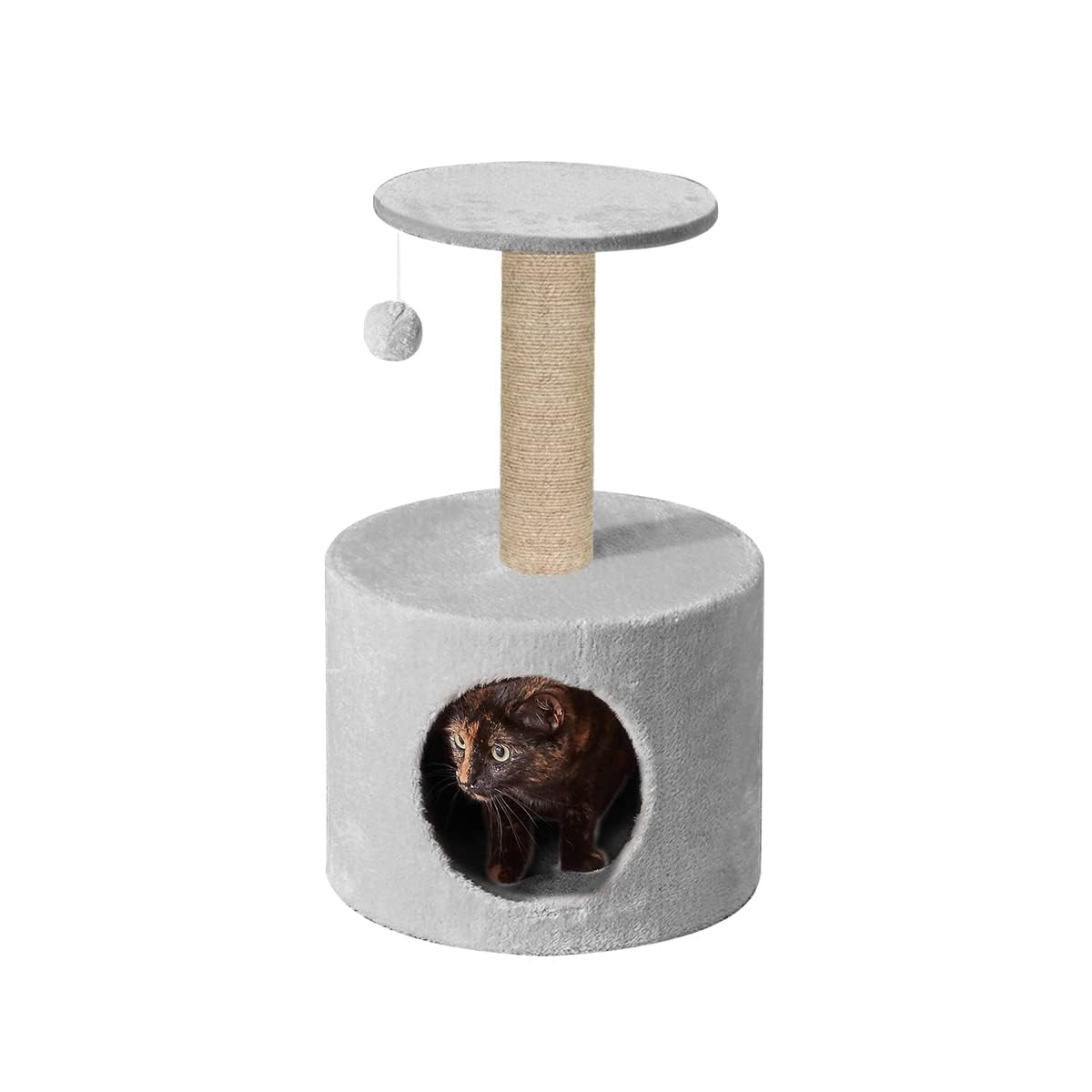 Purrway Plush Fur Fabric Kitten Cat Tree - Condo | Hanging Ball | Jute Rope Scratching Posts | for Small Cats & Kittens (Height 26 Inch) (Grey - FURR-29) (B0D1GJ2LMS) Amazon Price History, Amazon Price Tracker