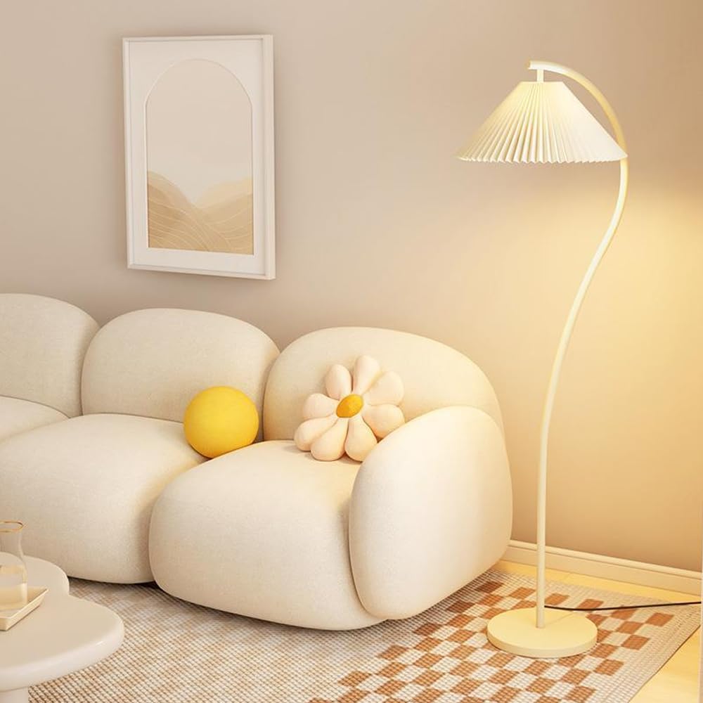 Minimalistyczna lampa podłogowa z tkaniny 155 cm, z kutego żelaza, lniana, z przełącznikiem nożnym E26, idealna do biura, salonu, sypialni lub jadalni.
