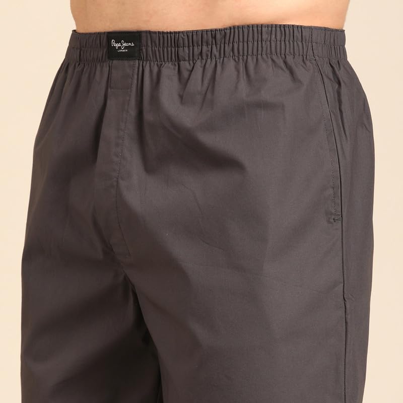 Image of Pepe Jeans Men's Solid 100% Cotton Regular Fit Long Boxer Shorts | Classic Comfortable Innerwear Long Boxer for Everyday & Lounge Wear | Soft Breathable Fabric | Elastic Waistband | All-Day Comfort