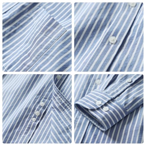 SevenBoy Men's Cotton Long Sleeve Casual Button - Down Oxford Shirt - Striped, Stylish for All Seasons4