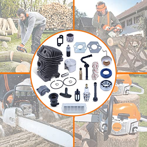 Mtanlo Kolbenzylinder für Stihl Ms250 Ms230 025 023 Motor, 42,5 mm Zylinder, Kolben mit Stift, Clip, Deckel unten, Nadellager 1123 020 1209 1123 021 2500