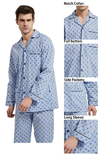 Image of GLOBAL Mens Pajamas Set, 100% Cotton Woven Drawstring Sleepwear Set with Top and Pants /Bottoms