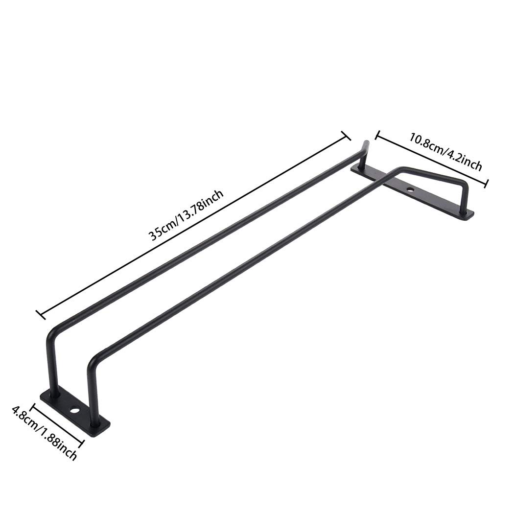 Supporto per bicchiere da vino sotto l'armadio nero, supporto per bicchiere da vino sotto la mensola, supporto per bicchieri da piedistallo, appendiabiti per bicchieri da bar, cucina, 35 cm