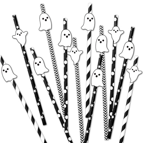 Whaline 60 sets pitillos halloween papel negro y blanco miniatura 1