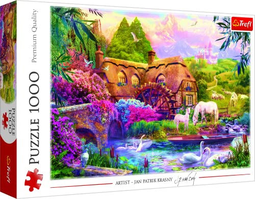 Trefl, Puzzle, La Tierra de los Cuentos, de 1000 Piezas, Vista a la cabaña, Molino, Castillo, Caballos, Río, Montañas, Flores, Rompecabezas DIY, Pasatiempo Creativo, Regalo, Diversión