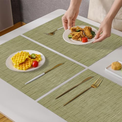 Lumaca Tovagliette Americane Lavabili, Set di 6 Tovaglietta Colazione (70% PVC,30% Poliestere),Resistenti al Calore, Antiscivolo,per Tavolo da Cucina e Ristoranti,Verde - immagine 5
