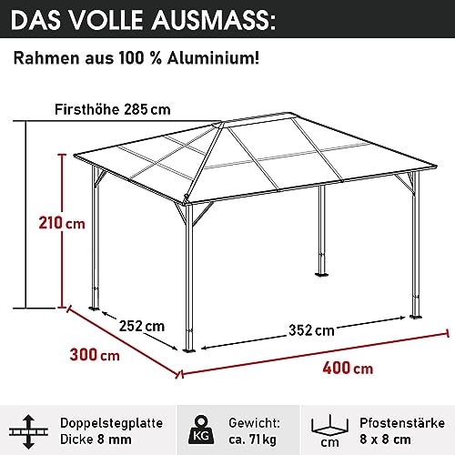 Pavillon 3×4 BRAT Aluminium Modell mit LED und Moskitonetz