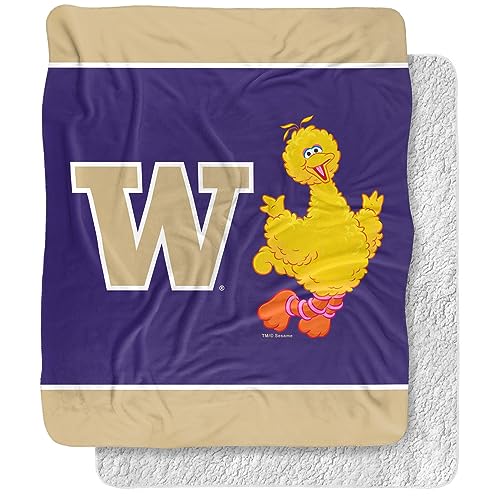 University of Washington Blanket, 50"x60" Primary Logo & Big Bird Silky Touch Sherpa Back Super Soft Throw Blanket