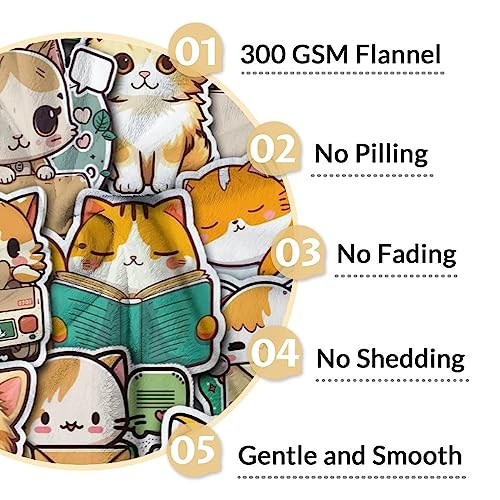 Cat Blanket Gifts - 60"x80" Cute Throw for Kids & Adults - Yellow Soft Fuzzy Blankets for Bed, Couch & Living Room