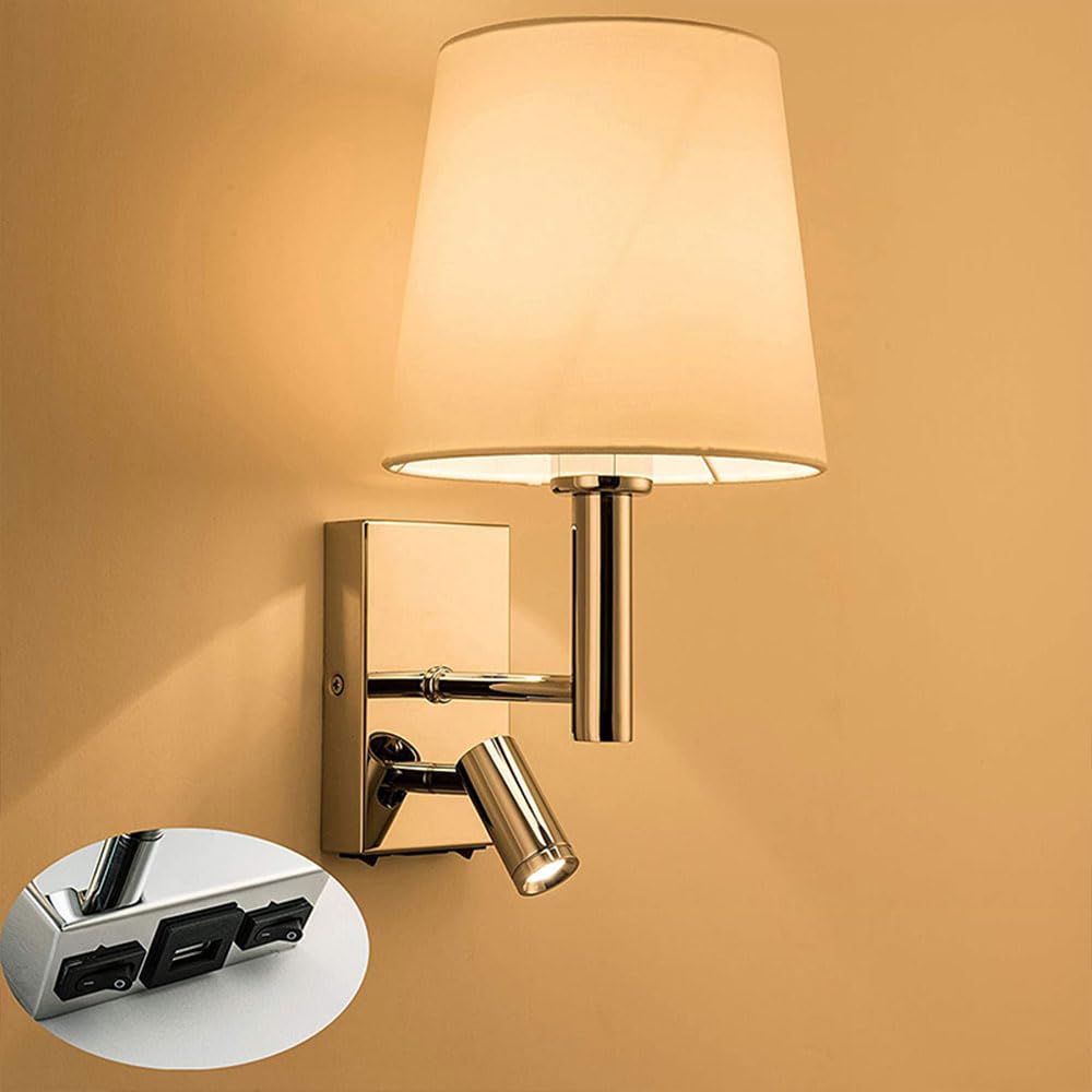 Apliques de pared interiores de diseño cromado brillante y pantalla textil premium