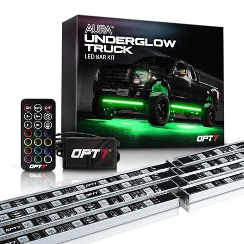 OPT7 Aura Aluminum Underglow LED Lighting Kit for Truck with Remote Control, 12V Exterior Waterproof Off-Road Neon Accent Light Bar, RGB Multicolor Under Car Decorations, Easter Gifts