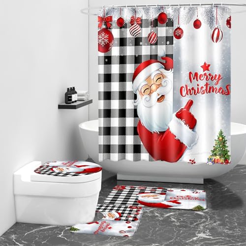 Rideau de douche Noël avec tapis de bain pour illuminer votre salle de bain