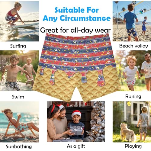 Boys Swim Trunks Quick Dry Kids Bathing Suit Flag Star Ice Cream Drip Toddler Swim Shorts Swimwear Size 3-10T2