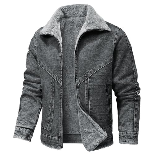 JEKE-DG Men's Lapel Lined Fashion Denim Jacket Loose Fit Full Zip Jean Jacket Vintage Casual Fall Winter Jean Coat