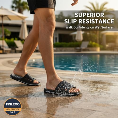 Image of FINLEEO Shower Sandals with Drainage Holes - Quick Drying Bathroom & Gym Slippers for Men and Women