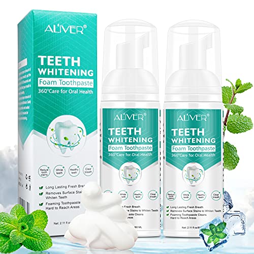 2Pcs Toothpaste Whitening Foamï¼ŒCitrus Baking Soda Toothpaste,Ultra-fine Mousse Foam Deeply Cleaning Gums,Stain Removal,Easy to Use, Oral Care-Toothpaste Replacement Natural Mouth Wash Water (2 x 60ml)