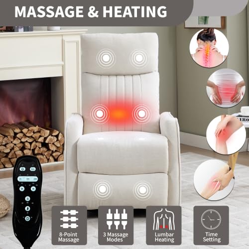 Image of Manual Swivel Rocker Recliner Chair for Adults, Overstuffed Glider Reclining Chair for Nursing with Vibration Massage & Heat, Living Room Rocking Recliner 2-Stage backrest, Chenille Fabric Beige