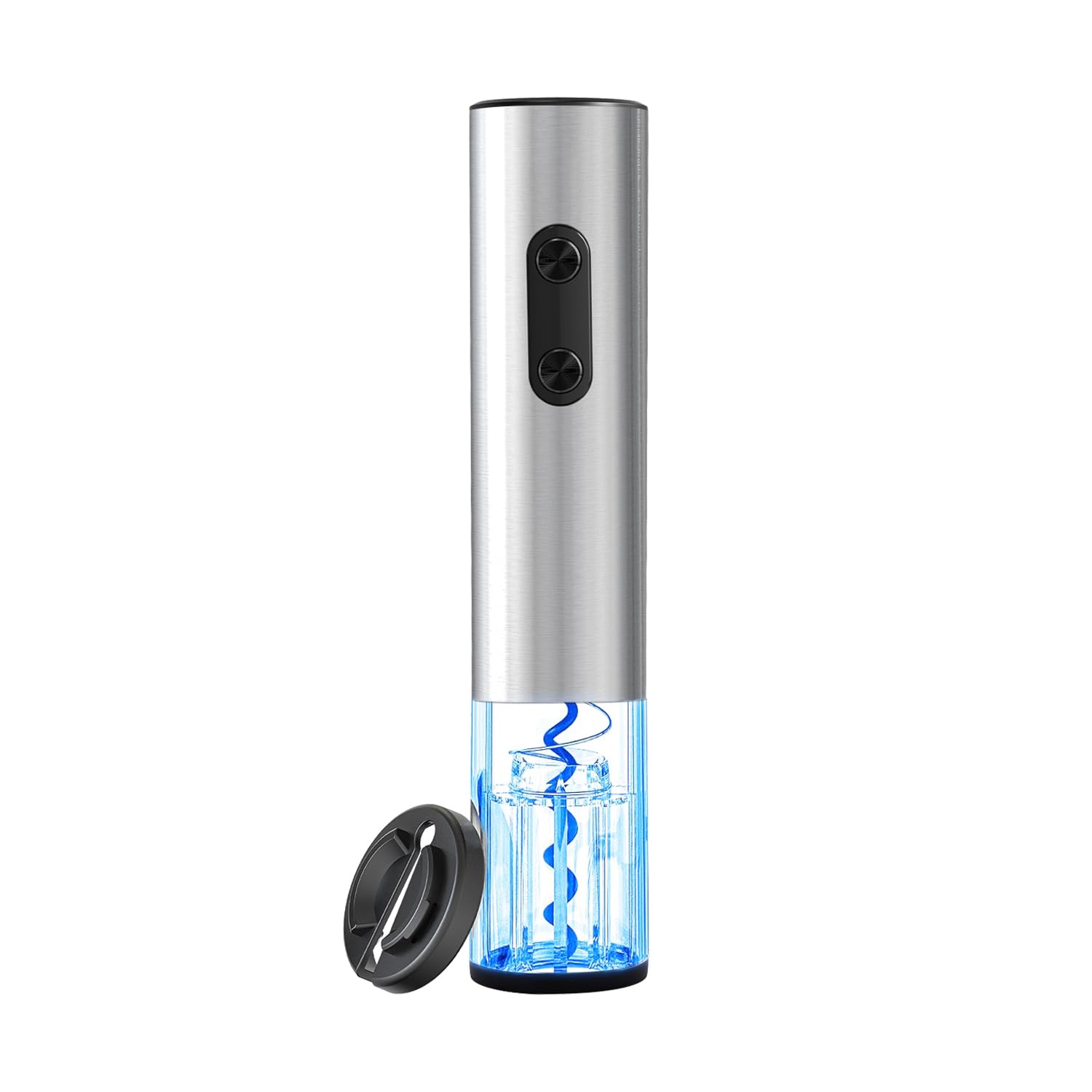 ELMWAY VinoLux Series Battery Electric Wine Opener – Electric Corkscrew, Foil Cutter, LED Lights, Transparent Window & Brushed Stainless Steel Shell, 4 AA Batteries Required – Silver — image 1