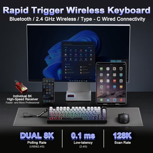 Image of YUNZII RT75 PRO Wireless Gaming Keyboard,Hall Effect Mechanical Rapid Trigger Magnetic Keyboard Bluetooth /USB-C /2.4G 8KHz Polling Rate,RGB Backlit,TGL /SOCD /DKS /MT (Gradient Black, Red Switch)