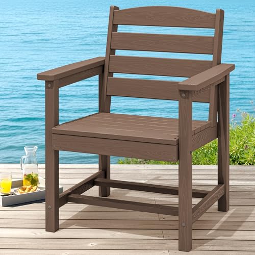 Image of SERWALL Outdoor HDPE Dining Chairs with Arms & Widended Seat, Set of 2, Brown