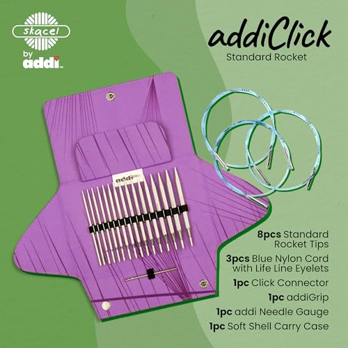 Image of skacel by addi addiClick Interchangeable Knitting Needles Set, Circular Needle Kit with Standard Rocket Plated Brass Tips and Nylon Cords