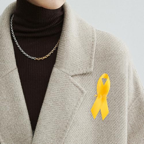 Image of Curvier 200PCS Yellow Satin Ribbons Lapel Pins for Childhood Cancer Awareness Ribbon