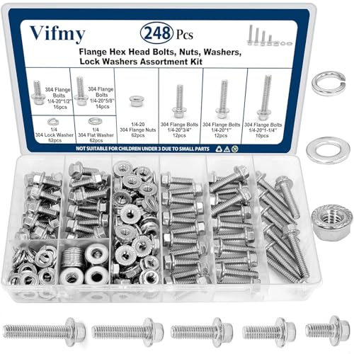 Vifmy 1/4-20 Flange Head Bolts Kit