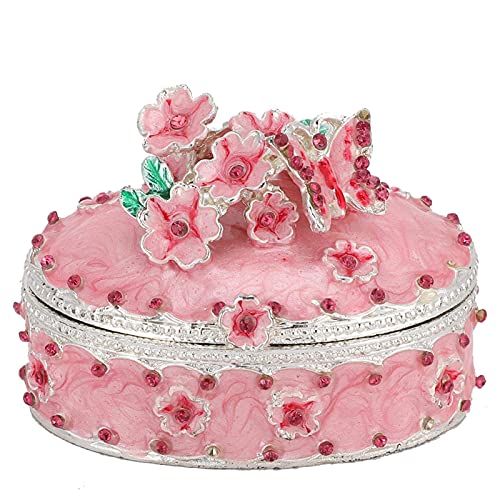 Agatige Cherry Blossom Trinket Box, Crystal Decorative Jewelry Earring Ring Box Pink Decor Ornament for Women Valentines Gift