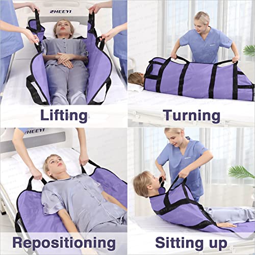 Zheeyi Positioning Bed Pad With Reinforced Handles 43" X 36" Patient Transfer Sheet Aid Assistant For Body Lifting, Turning, Repositioning, For Elderly, Incontinence, Caregiver, Purple #TOP1