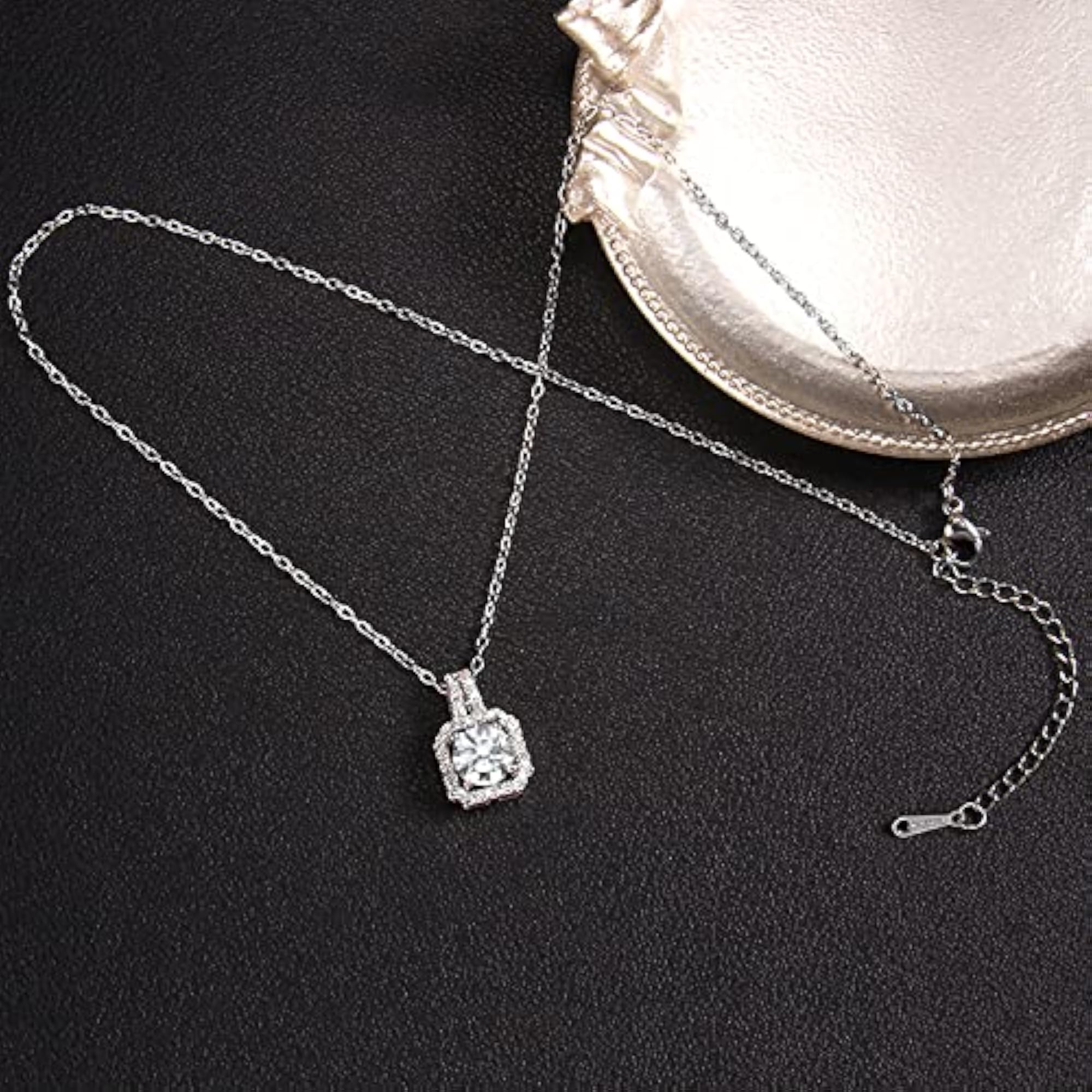 Women's Silver Plated American Diamond Studded Pendant Necklace