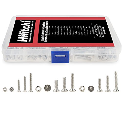 Hilitchi 460-Piece Metric M3 M4 M5 Hex Socket Flat Head Countersunk Bolts Screw Nut Assortment Kit - 304 Stainless Steel
